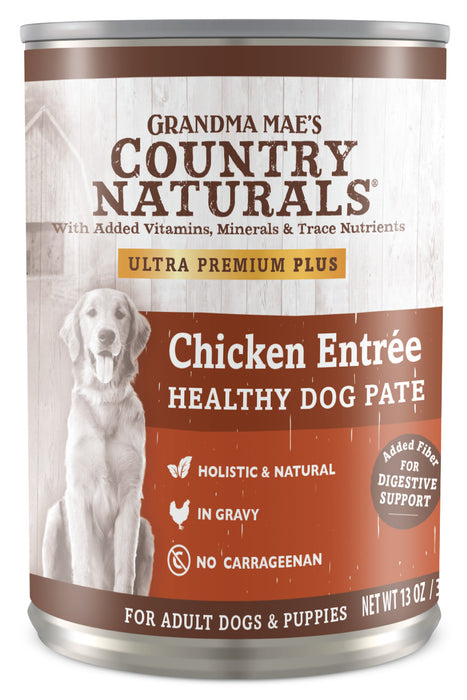 Grandma Mae's Country Naturals Healthy Dog Pate Wet Dog Food Chicken Entrée, 12ea/13 oz