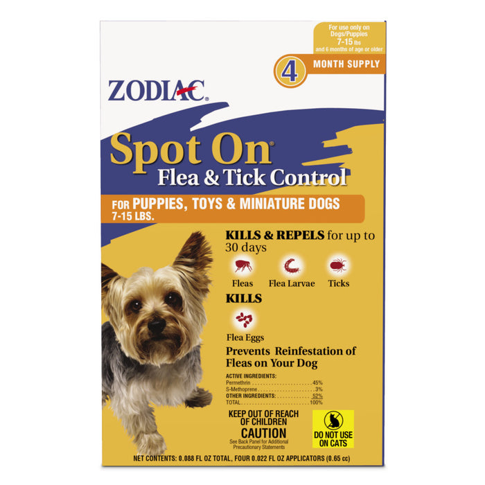 Zodiac Spot On Flea & Tick Control 1ea/Puppies, Toys And Miniature Dogs 7-15 lb, 4 pk