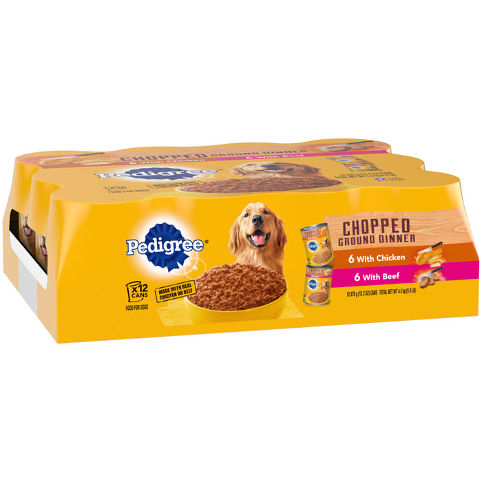 Pedigree Chopped Ground Dinner Adult Wet Dog Food Variety Pack (Beef, Chicken), 1ea/13.7 oz, 12 pk