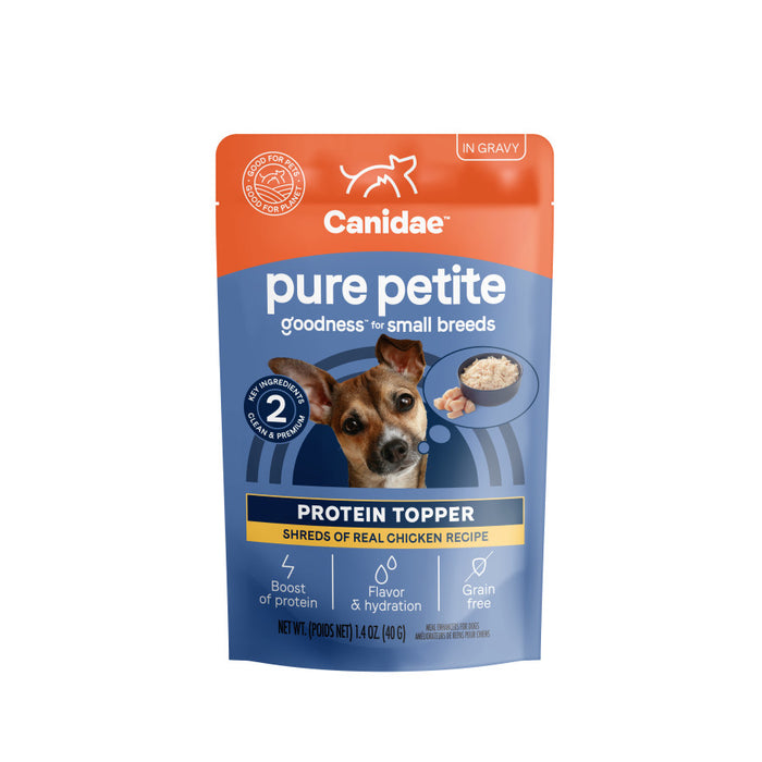 CANIDAE PURE Petite Goodness Protein Topper for Small Breed Dogs Shredded Chicken in Gravy, 12ea/1.4 oz