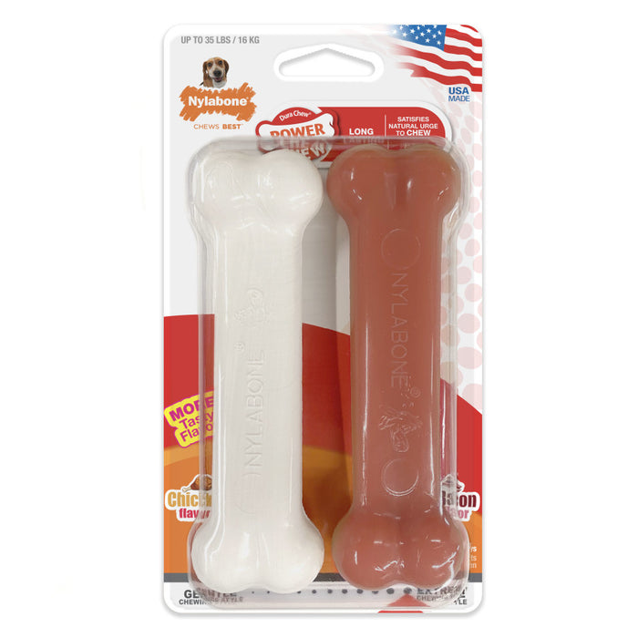 Nylabone Classic Twin Pack Power Chew Flavored Durable Dog Chew Toy Bacon & Chicken, 1ea/Medium - Up To 35 lb