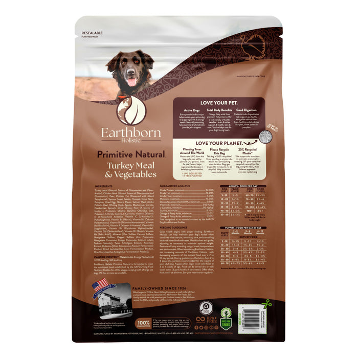 Earthborn Holistic Primitive Natural Grain-Free Dry Dog Food Turkey Meal & Vegetables, 1ea/12.5 lb