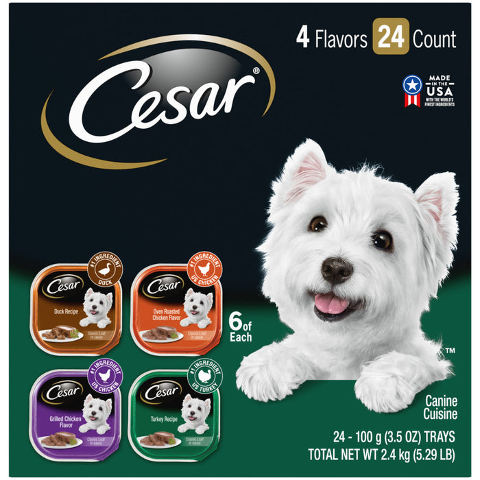 Cesar Classic Loaf in Sauce Adult Wet Dog Food Variety Pack (Duck, Chicken, Turkey), 1ea/84.66 oz, 24 pk