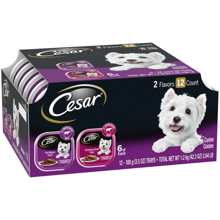 Cesar Classic Loaf in Sauce Adult Wet Dog Food Variety Pack (Filet Mignon, Porterhouse Steak), 2ea/42.3 oz, 12 pk