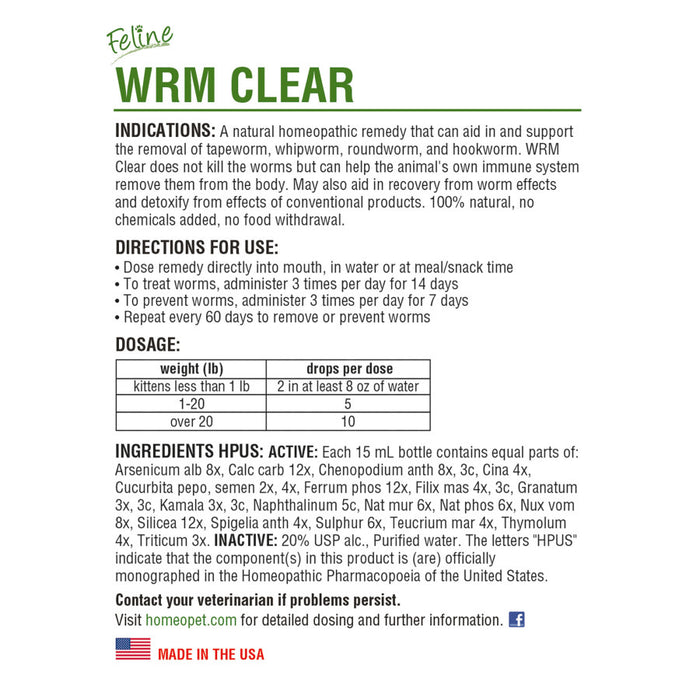 HomeoPet Feline WRM Clear 1ea/15 ml