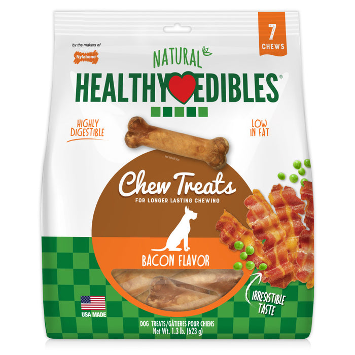 Nylabone Healthy Edibles All-Natural Long Lasting Bacon Flavor Chew Treats 1ea/Medium - Up To 30 lb, 7 ct