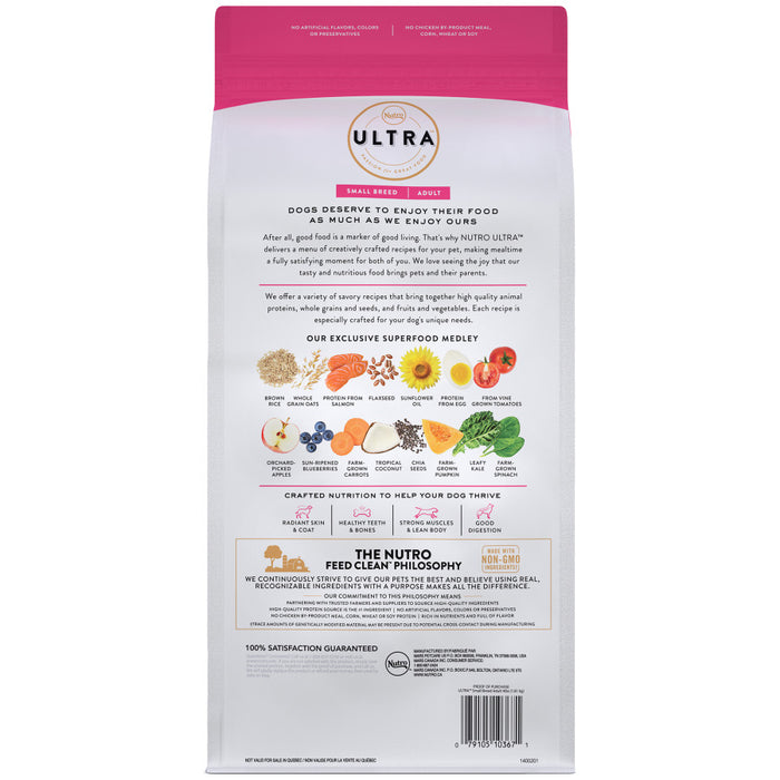 Nutro Products Ultra High Protein Small Breed Adult Dry Dog Food Trio of Proteins from Chicken, Lamb, and Salmon, 1ea/4 lb