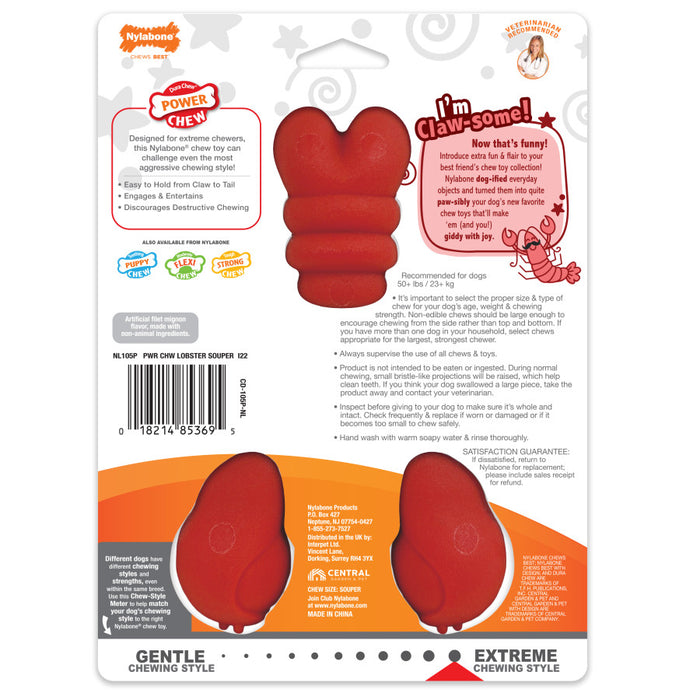 Nylabone Power Chew Lobster Dog Toy Filet Mignon, 1ea/XL - 50+ lb