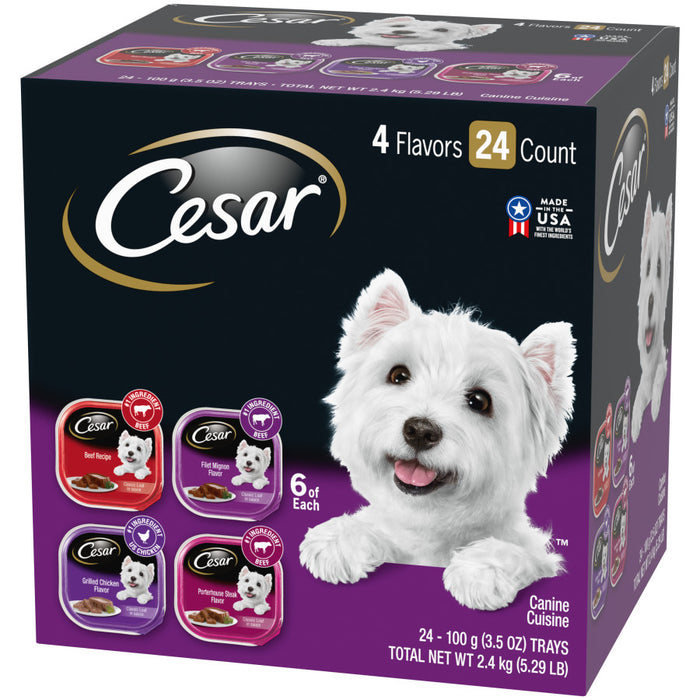 Cesar Classic Loaf in Sauce Adult Wet Dog Food Variety Pack (Beef, Filet Mignon, Grilled Chicken, Poterhouse Steak), 1ea/84.66 oz, 24 pk