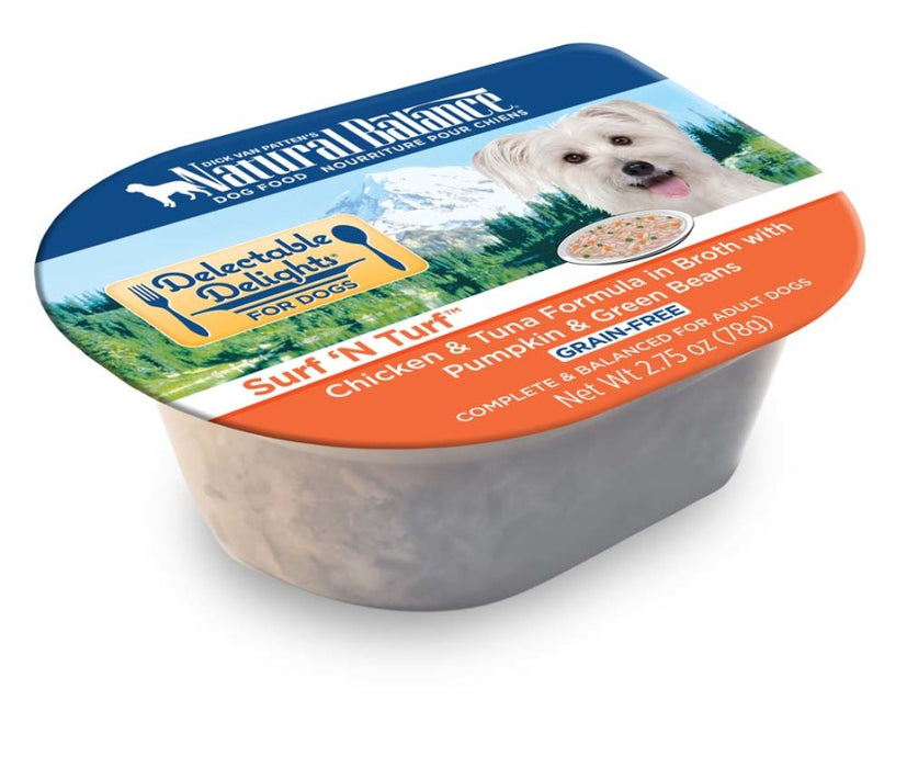 Natural Balance Pet Foods Delectable Delights Grain Free Wet Dog Food Surf 'N Turf in Broth, 24ea/2.75 oz