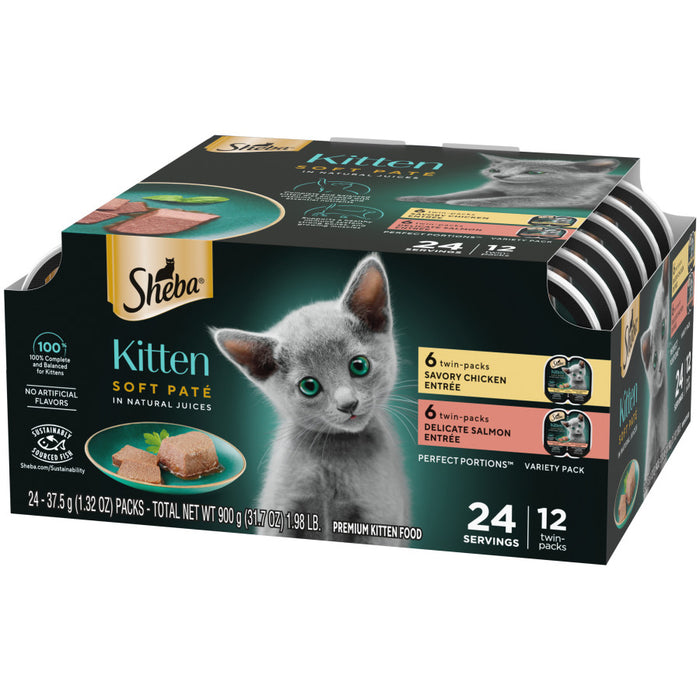Sheba Perfect Portions Soft Pate Wet Kitten Food Variety Pack (Chicken, Salmon), 1ea/2.65 oz