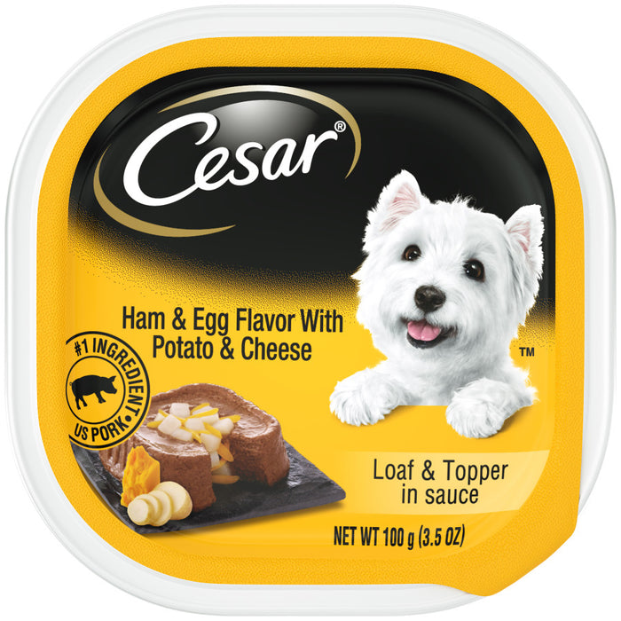 Cesar Loaf & Topper in Sauce Adult Wet Dog Food Ham & Egg w/Potato & Cheese, 24ea/3.5 oz, 24 pk