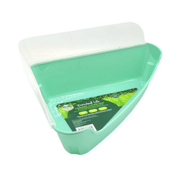 Oxbow Animal Health Enriched Life Small Animal Corner Litter Pan w/Removable Shield Mint Green, 1ea/One Size