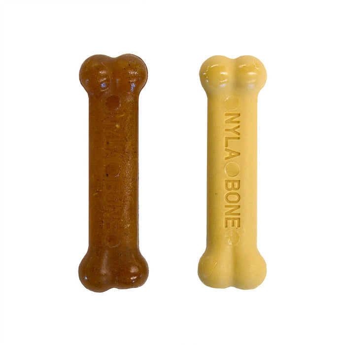 Nylabone Classic Puppy Chew Flavored Durable Dog Chew Toy Classic Bone Twin Pack, Brown, 1ea/XS - Up To 15 lb