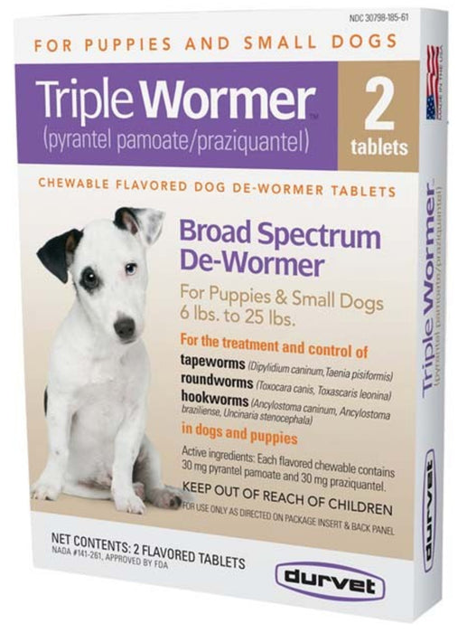 Durvet Triple Wormer Chewable Tablets for Small Dogs and Puppies 1ea/2 pk New