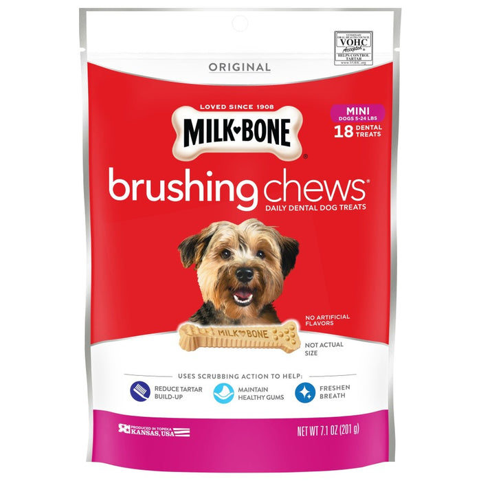 Milk-Bone Brushing Chews Dog Treat Original, 1ea/XS, 5-24 lb, 18 ct