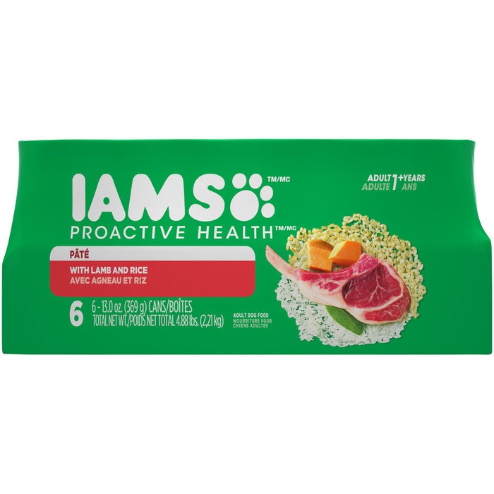 IAMS Proactive Health Paté Adult Wet Dog Food Pate w/Lamb & Rice, 12ea/13.2 oz