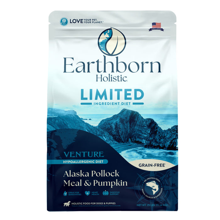 Earthborn Holistic Venture Limited Ingredient Diet Grain-Free Dry Dog Food Alaska Pollock Meal & Pumpkin, 1ea/25 lb