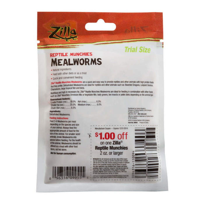 Zilla Reptile Munchies Mealworm 1ea/Resealable Bag, 3.75 oz