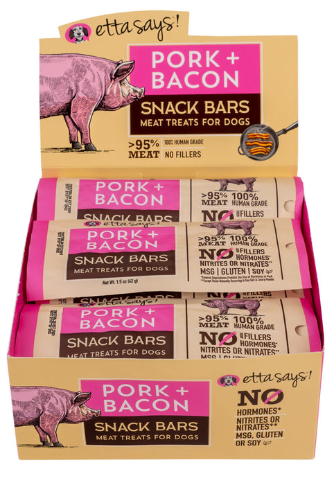 Etta Says! Meat Snack Bar Dog Treat Display Pork & Bacon, 12ea/One Size