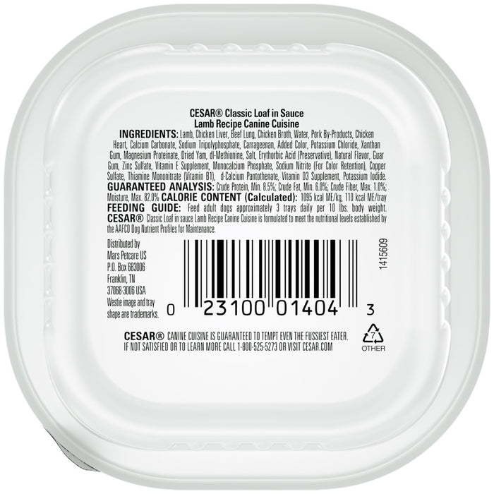 Cesar Classic Loaf in Sauce Adult Wet Dog Food Lamb, 24ea/3.5 oz, 24 pk