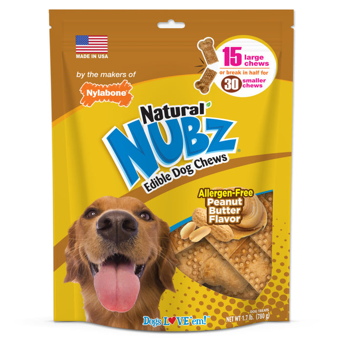 Nylabone Nubz Natural Dog Treats – Allergen-Free Peanut Butter Flavor 1ea/Large - Up To 50 lb, 15 ct