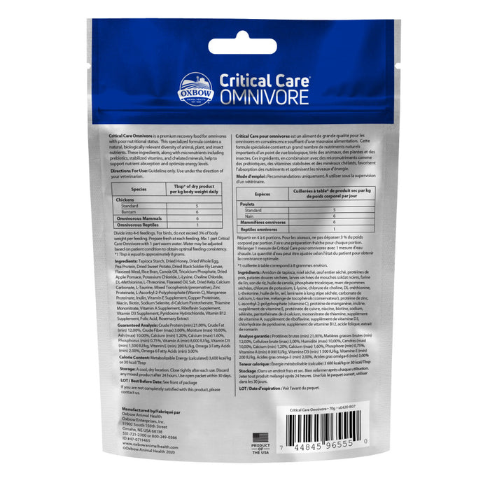 Oxbow Animal Health Critical Care Omnivore Feeding Formula 70g, 1ea/2.47 oz