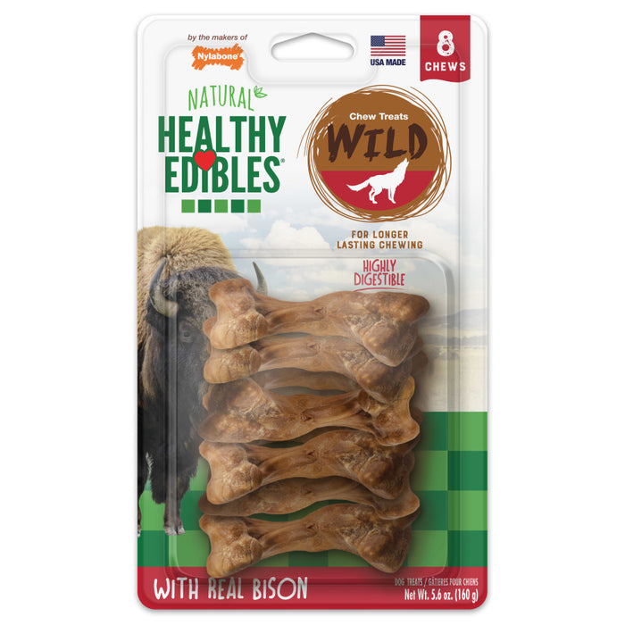 Nylabone Healthy Edibles WILD Natural Long Lasting Bison Flavor Dog Chew Treats 1ea/SMall - Up To 25 lb, 8 ct