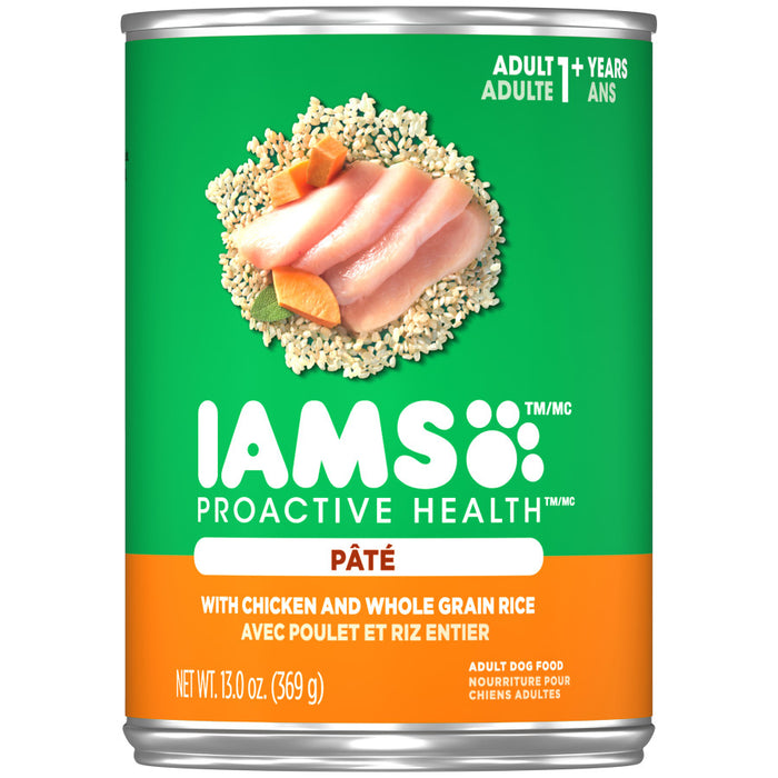 IAMS Proactive Health Paté Adult Wet Dog Food Pate w/Chicken & Rice, 12ea/13.2 oz