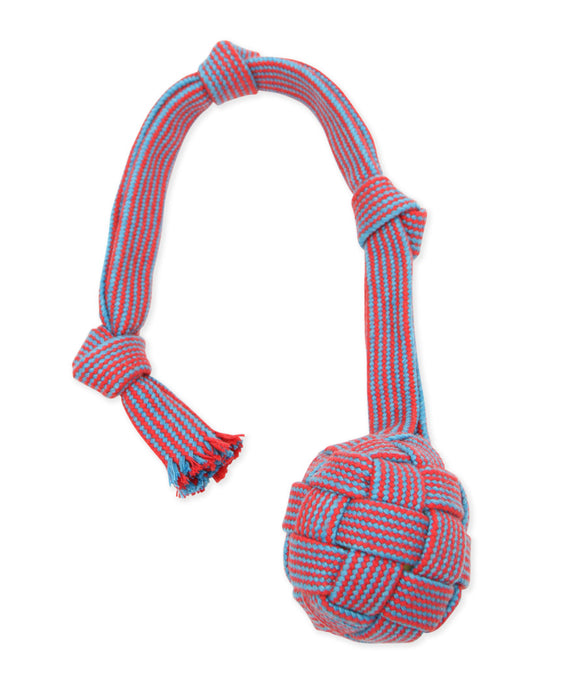 Mammoth Pet Products EXTRA Flossy Webbing Ball w/Fling Handle Dog Toy Red/Blue, 1ea/MD, 20 in