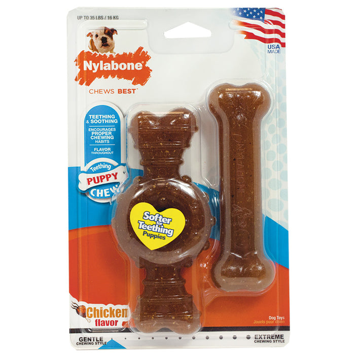 Nylabone Puppy Chew Ring Bone & Toy Twin Pack Ring Bone Twin Pack, 1ea/Medium - Up To 35 lb