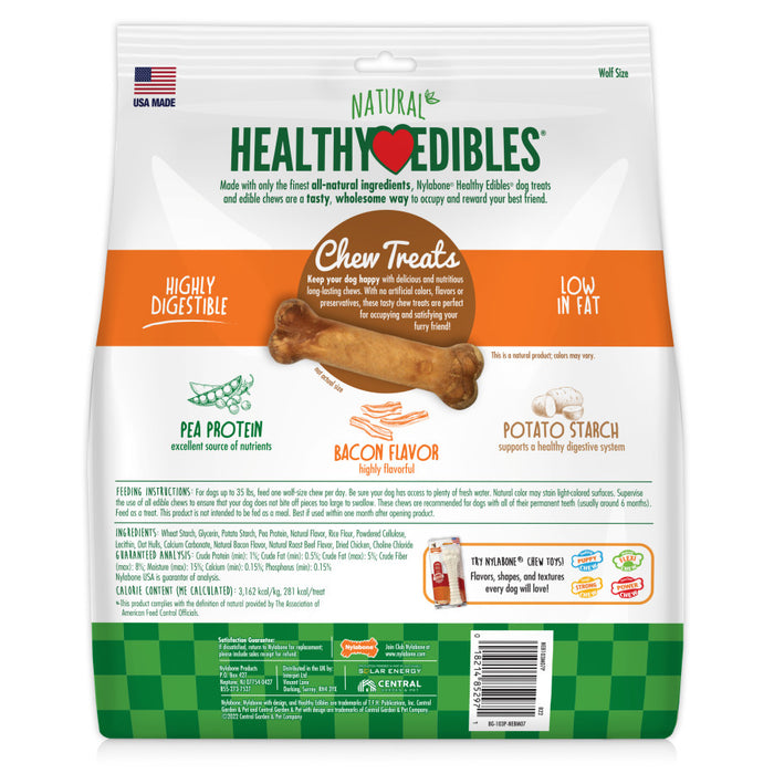 Nylabone Healthy Edibles All-Natural Long Lasting Bacon Flavor Chew Treats 1ea/Medium - Up To 30 lb, 7 ct