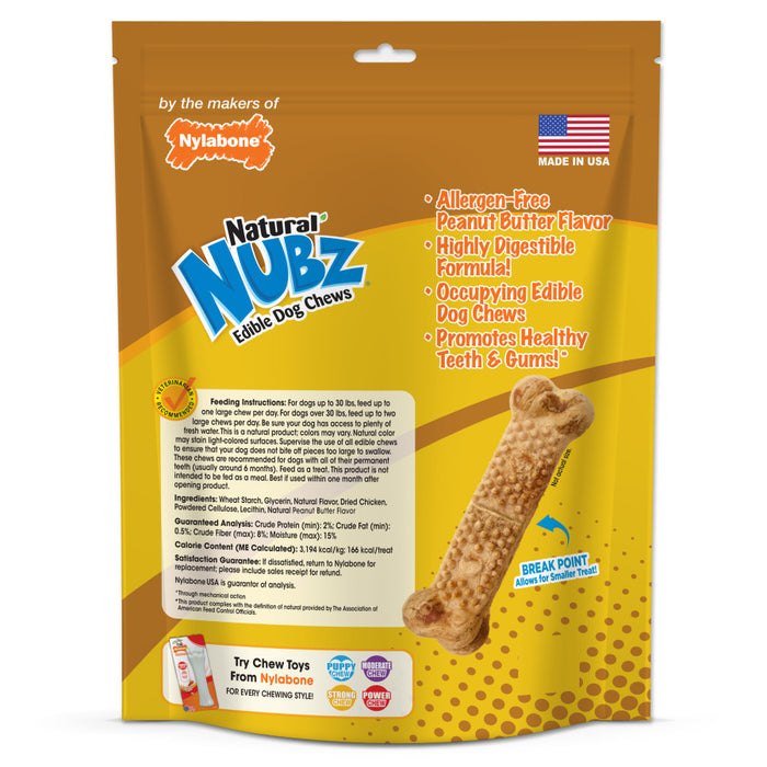 Nylabone Nubz Natural Dog Treats – Allergen-Free Peanut Butter Flavor 1ea/Large - Up To 50 lb, 15 ct