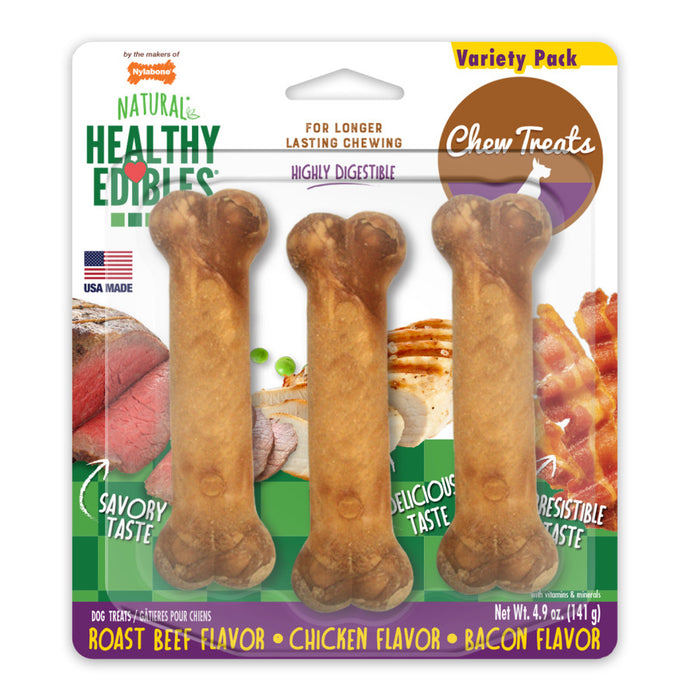 Nylabone Healthy Edibles All-Natural Long Lasting Chew Treats Variety Pack 3 count, 1ea/SMall/Regular - Up To 25 lb