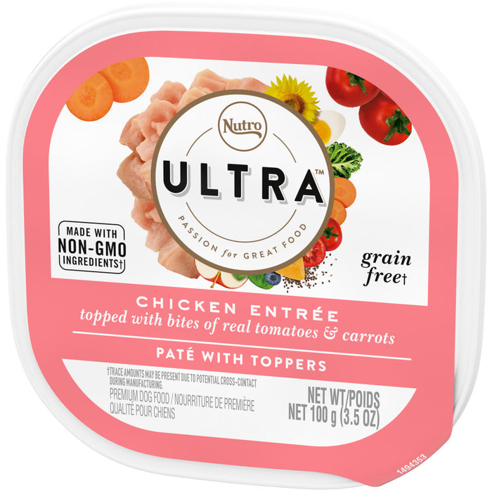 Nutro Products Ultra Grain Free Paté w/Toppers Adult Wet Dog Food Chicken w/Tomatoes & Carrots, 24ea/3.5 oz, 24 pk