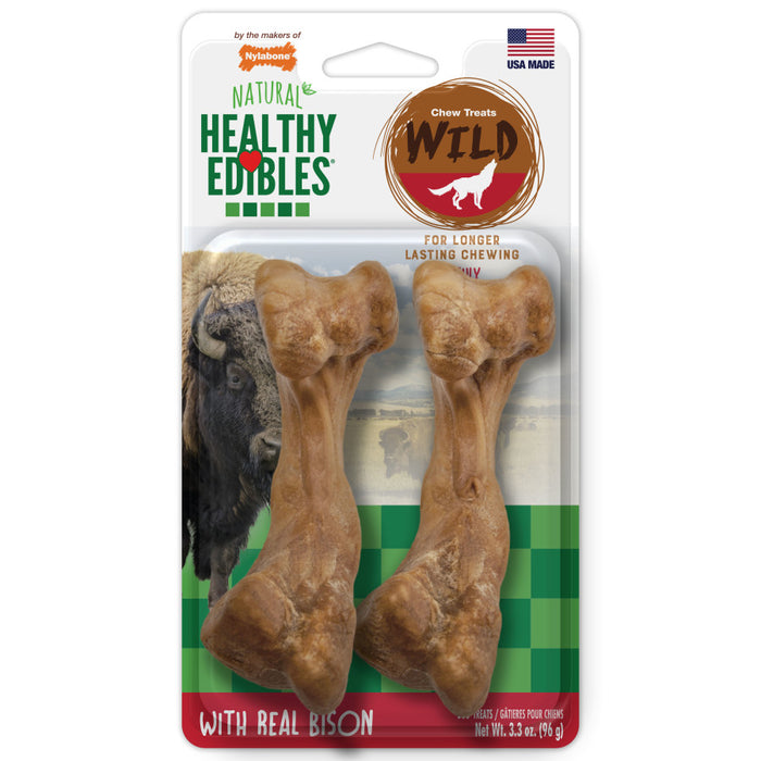 Nylabone Healthy Edibles WILD Natural Long Lasting Bison Flavor Dog Chew Treats 1ea/Medium - Up To 30 lb, 2 ct