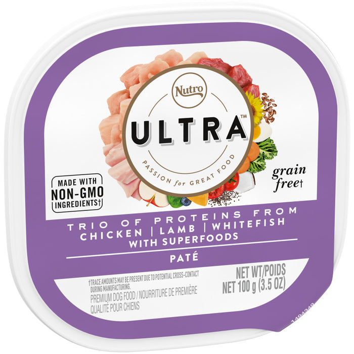 Nutro Products Ultra Grain Free Paté Adult Wet Dog Food Trio of Proteins from Chicken, Lamb & Whitefish Paté w/Superfoods, 24ea/3.5 oz, 24 pk