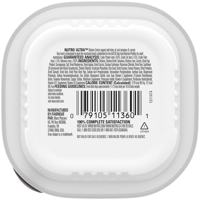 Nutro Products Ultra Grain Free Paté w/Toppers Adult Wet Dog Food Chicken w/Tomatoes & Carrots, 24ea/3.5 oz, 24 pk