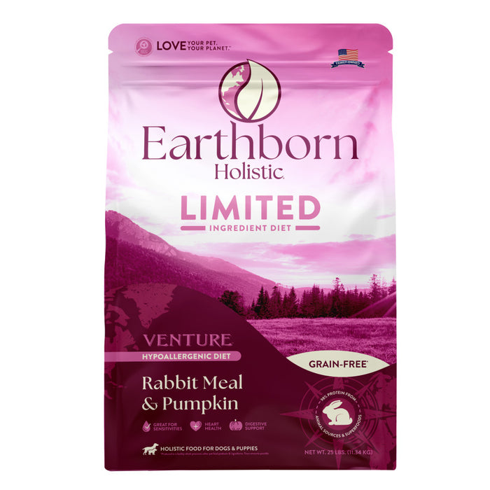 Earthborn Holistic Venture Limited Ingredient Diet Grain-Free Dry Dog Food Rabbit Meal & Pumpkin, 1ea/25 lb