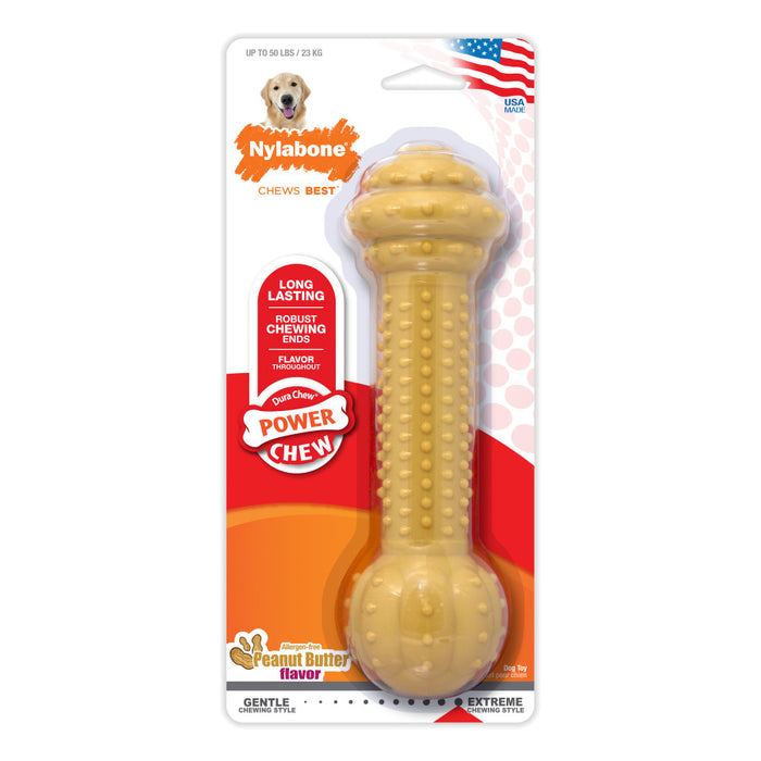 Nylabone Barbell Power Chew Durable Dog Toy Peanut Butter, 1ea/Large - Up To 50 lb