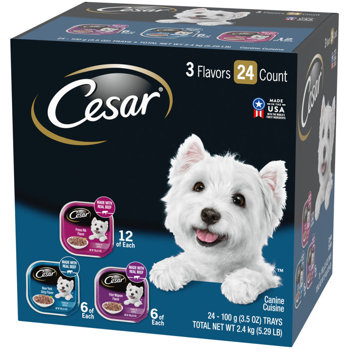 Cesar Filets in Gravy Adult Wet Dog Food Variety Pack (Prime Rib, Filet Mignon, New York Strip), 1ea/3.5 oz, 24 pk