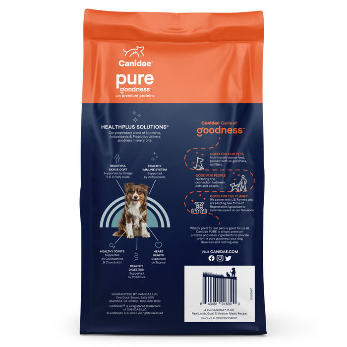 CANIDAE PURE Goodness Grain-Free LID Dry Dog Food Lamb, Goat & Venison Meals, 1ea/12 lb