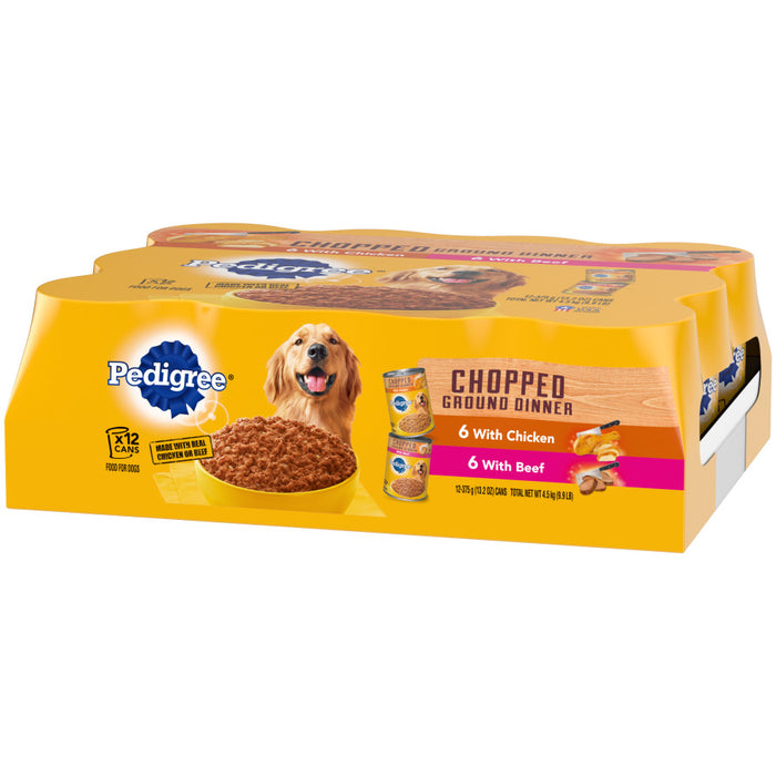 Pedigree Chopped Ground Dinner Adult Wet Dog Food Variety Pack (Beef, Chicken), 1ea/13.7 oz, 12 pk