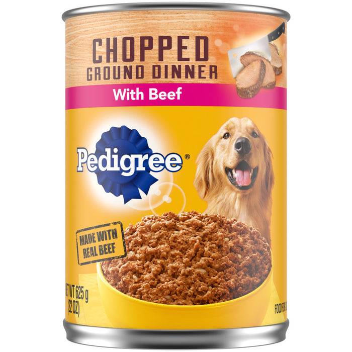 Pedigree Chopped Ground Dinner Adult Wet Dog Food Beef, 12ea/22 oz, 12 pk