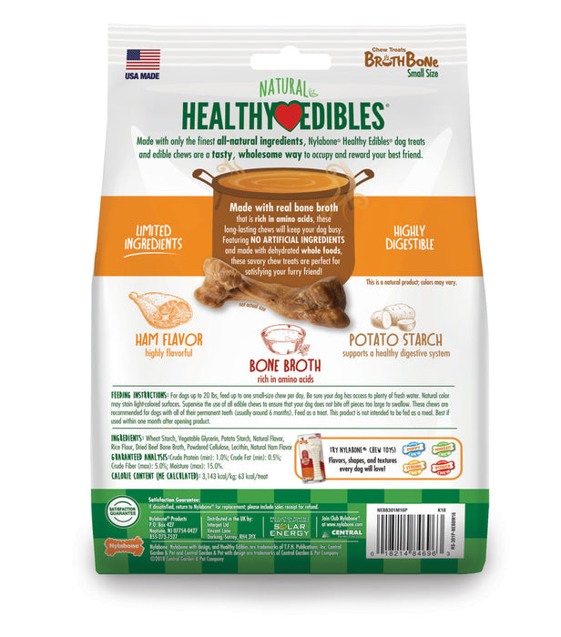 Nylabone Healthy Edibles Broth Bone All Natural Dog Treats Made With Real Bone Broth 16 count, 1ea/Regular - Up To 25 Ibs.