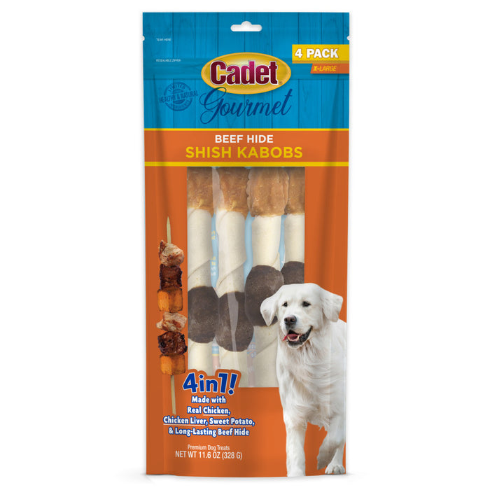 Cadet Gourmet Beef Hide Shish Kabob Dog Treats Chicken & Sweet Potato, 1ea/XL 10 in (4 ct)