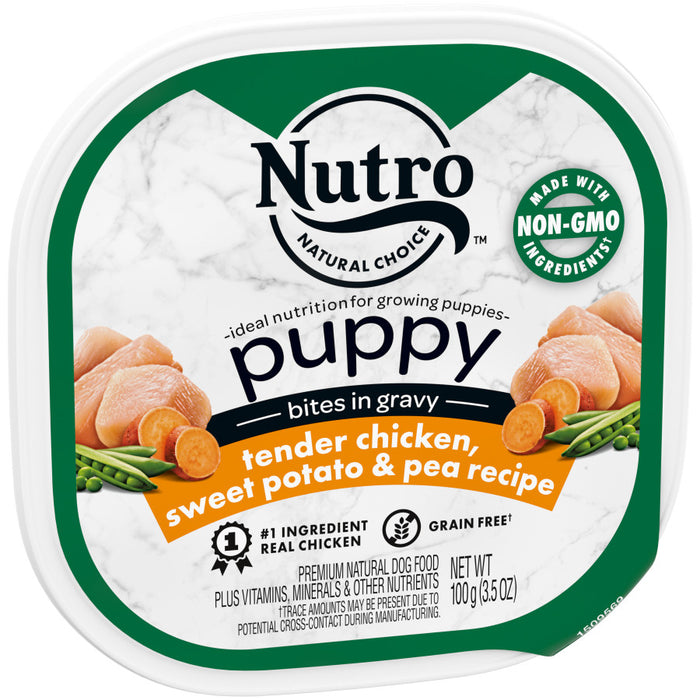 Nutro Products Grain Free Bites in Gravy Puppy Wet Dog Food Tender Chicken, Sweet Potato & Pea, 24ea/3.5 oz, 24 pk