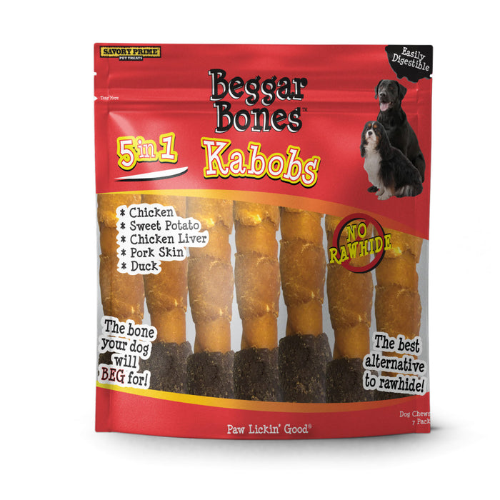 Savory Prime Beggar Bone 5 in 1 Kabobs Dog Treats 1ea/5 in, 7 pk