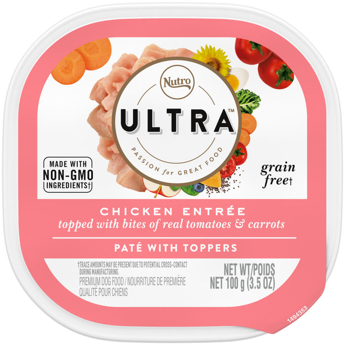 Nutro Products Ultra Grain Free Paté w/Toppers Adult Wet Dog Food Chicken w/Tomatoes & Carrots, 24ea/3.5 oz, 24 pk