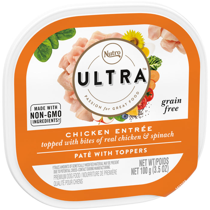 Nutro Products Ultra Grain Free Paté w/Toppers Adult Wet Dog Food Chicken Entree, 24ea/3.5 oz, 24 pk